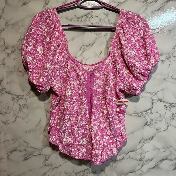 FREE PEOPLE Oh Baby Lace Crop Top In Pink Combo Size XL - Picture 2 of 7